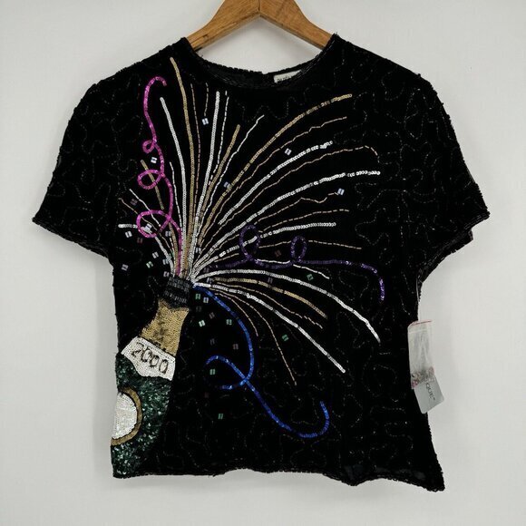 2000 Y2K New Year’s Champagne Beaded Sequin Silk Top New Medium Adrianna Papell - Picture 1 of 10
